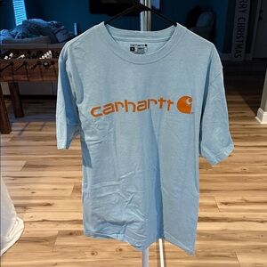 Carhartt Sky Blue Tee with Bold Orange Logo